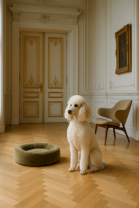 Poodle in elegant palace interior Vienna architecture