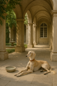 Windhund liegend im Schatten im Palast Hinterhof